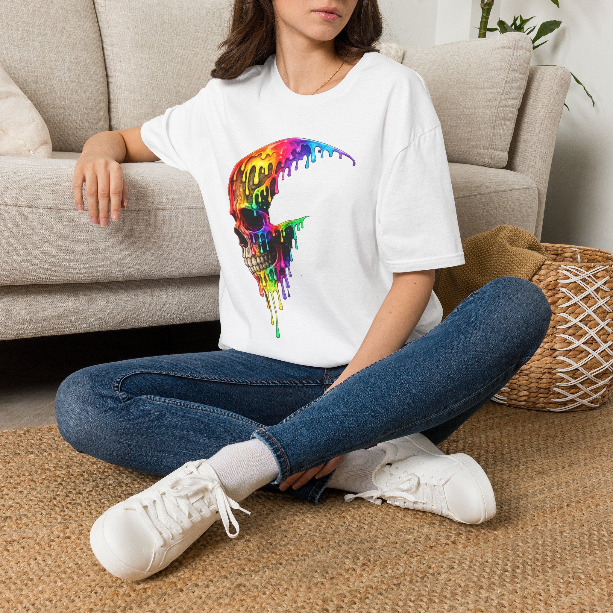 Playera Cráneo Arcoíris - calavera goteante de color, streetwear festival - foto 5