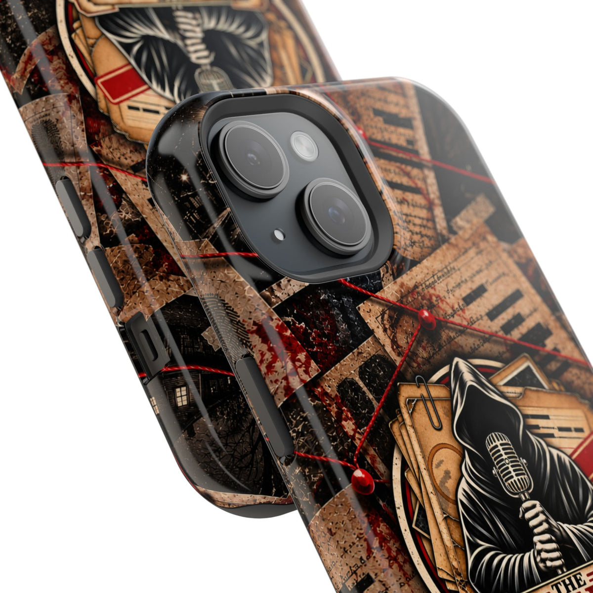 The Abyss Narrator Phone Case — True Crime Cold Case Evidence Board Design, Magnetic MagSafe Tough Case for iPhone & Samsung