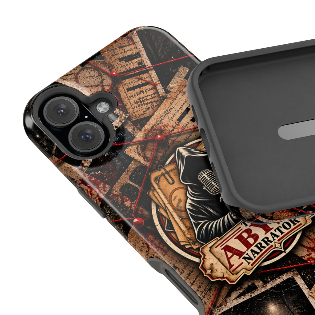 The Abyss Narrator Phone Case — True Crime Cold Case Evidence Board Design, Magnetic MagSafe Tough Case for iPhone & Samsung