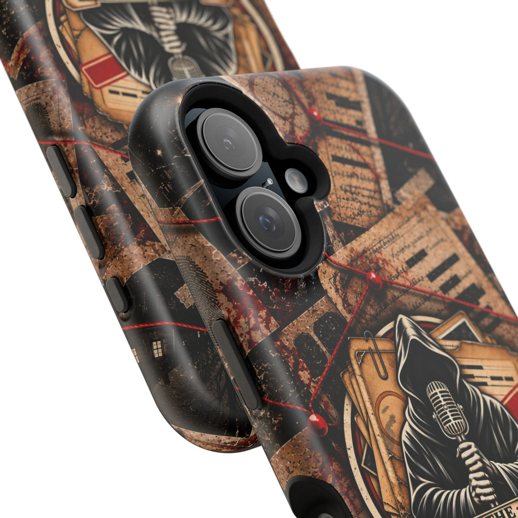 The Abyss Narrator Phone Case — True Crime Cold Case Evidence Board Design, Magnetic MagSafe Tough Case for iPhone & Samsung