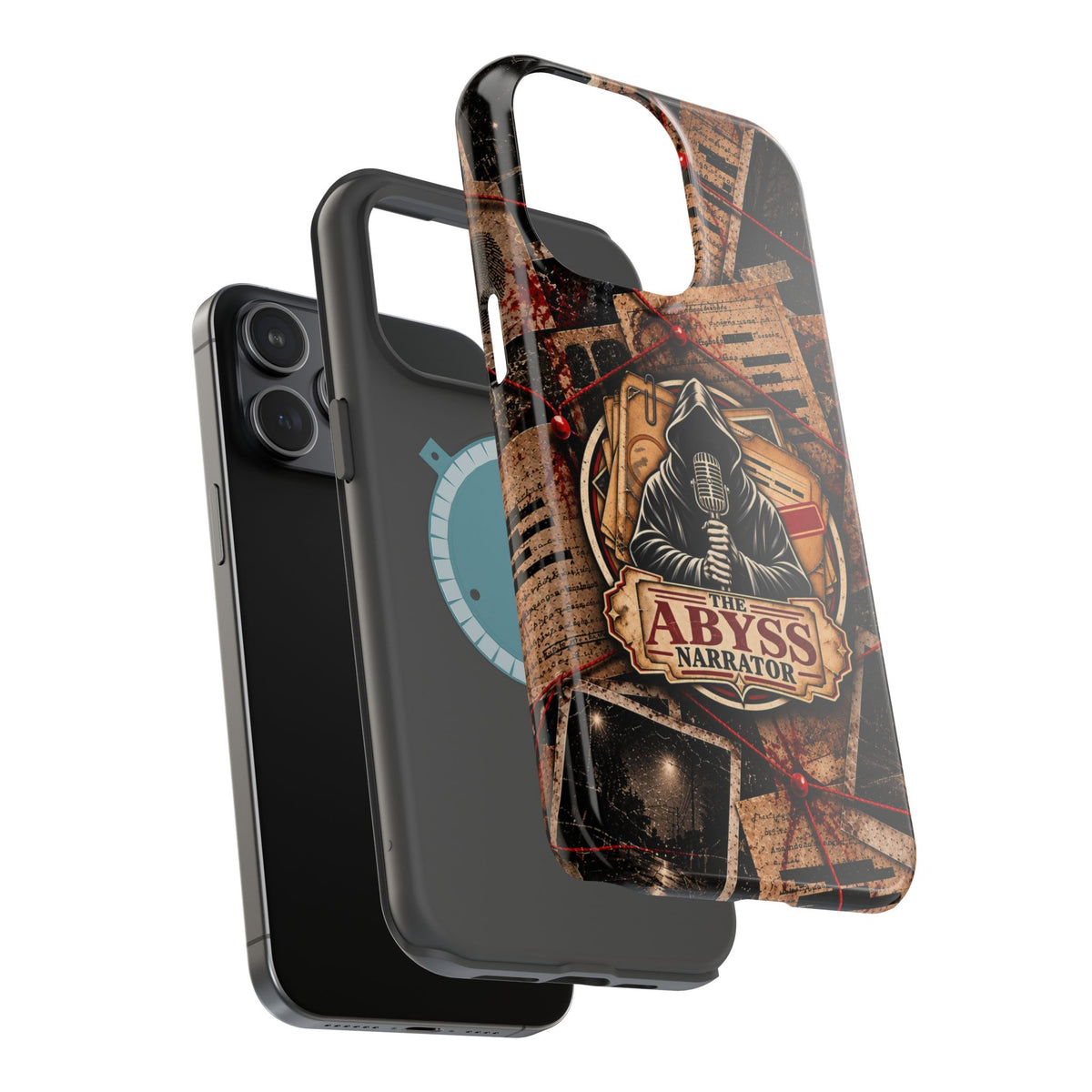 The Abyss Narrator Phone Case — True Crime Cold Case Evidence Board Design, Magnetic MagSafe Tough Case for iPhone & Samsung