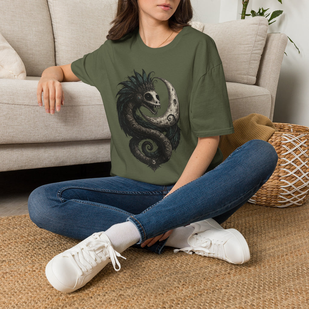 Playera Quetzalcóatl Crescent Moon · Serpiente Emplumada Azteca · Gothic Aztec Feathered Serpent Tee