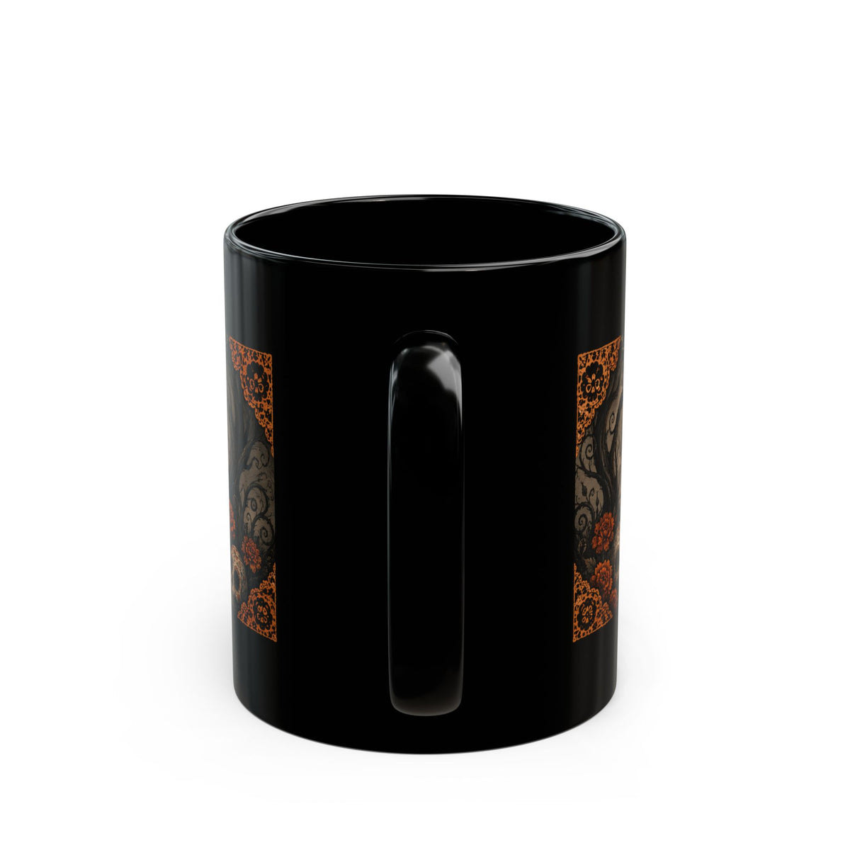 Catrina Moon Mug — Día de los Muertos Black Ceramic Coffee Cup, 11oz/15oz