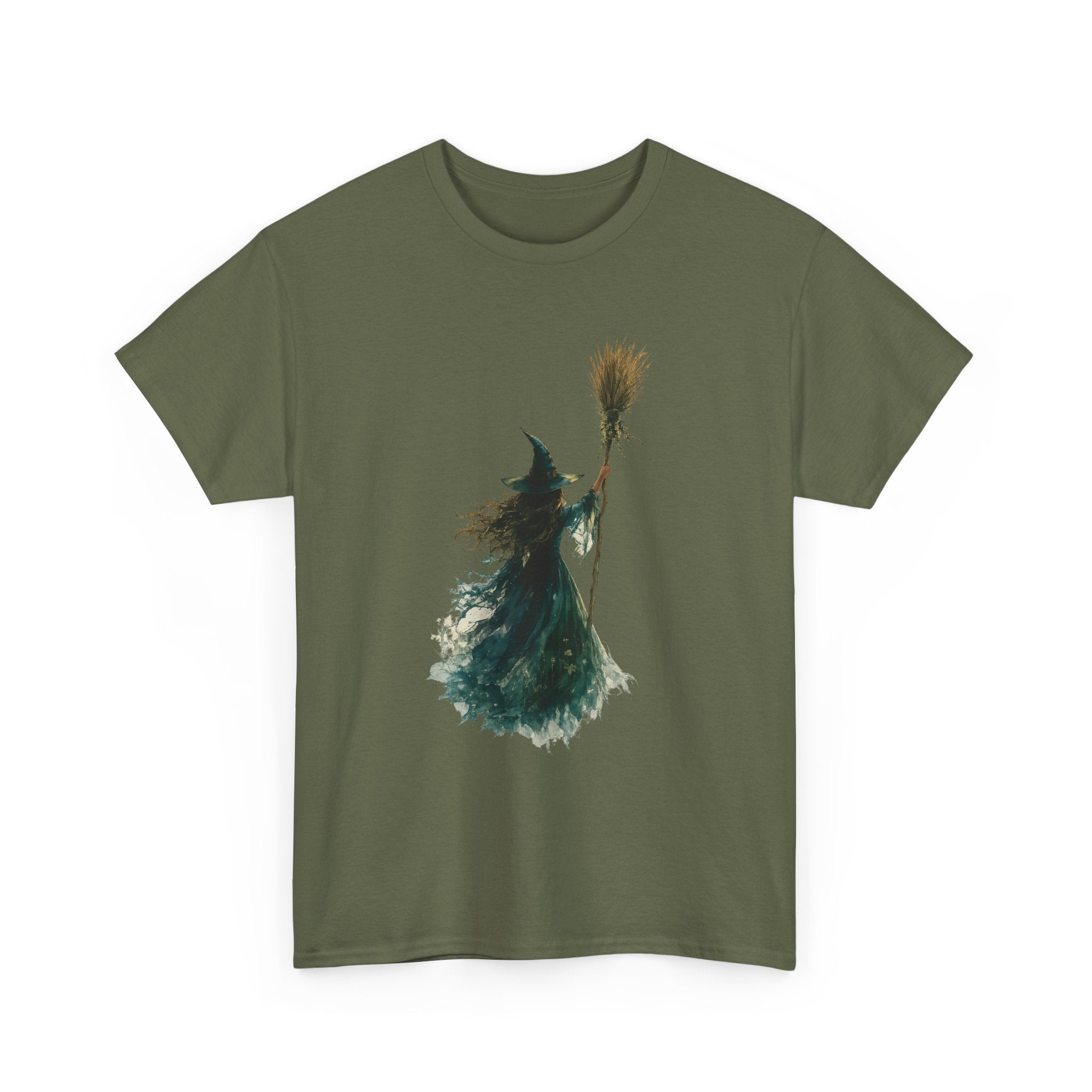 Playera Bruja Acuarela · Silueta Mística con Escoba · Regalo Gótico de Halloween