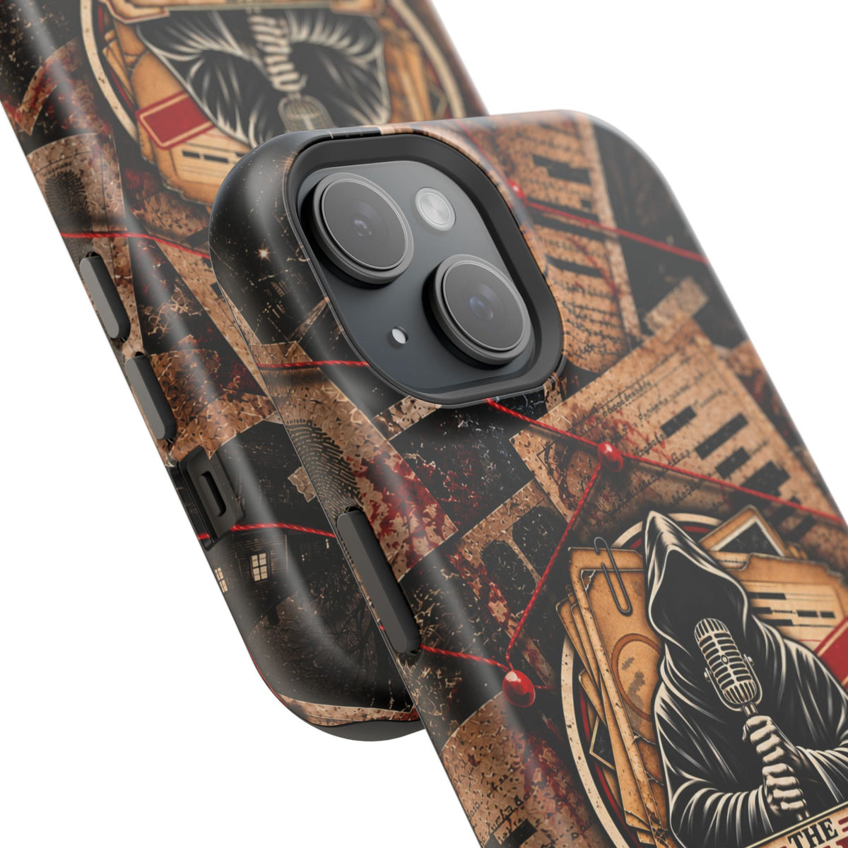 The Abyss Narrator Phone Case — True Crime Cold Case Evidence Board Design, Magnetic MagSafe Tough Case for iPhone & Samsung