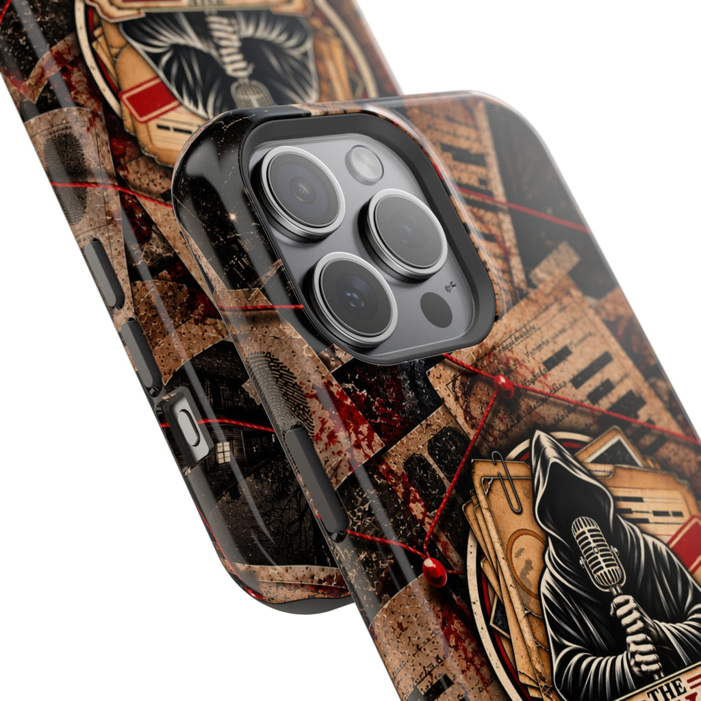 The Abyss Narrator Phone Case — True Crime Cold Case Evidence Board Design, Magnetic MagSafe Tough Case for iPhone & Samsung