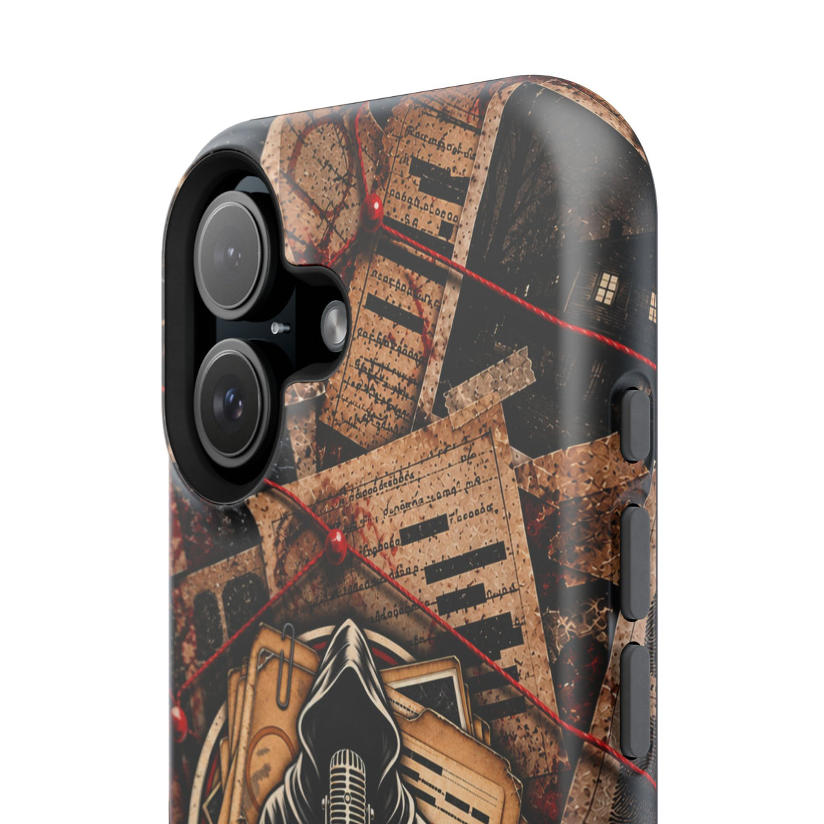 The Abyss Narrator Phone Case — True Crime Cold Case Evidence Board Design, Magnetic MagSafe Tough Case for iPhone & Samsung