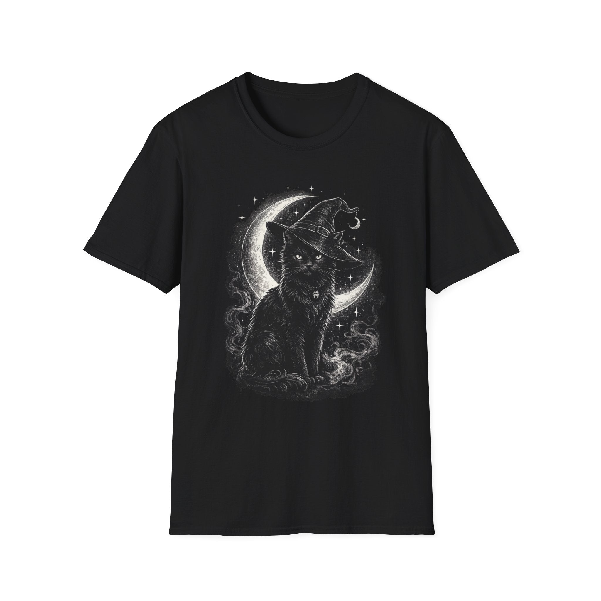 Playera Gato Bruja Luna · Gato Negro Místico · Witch Cat Moon Celestial Gothic Tee