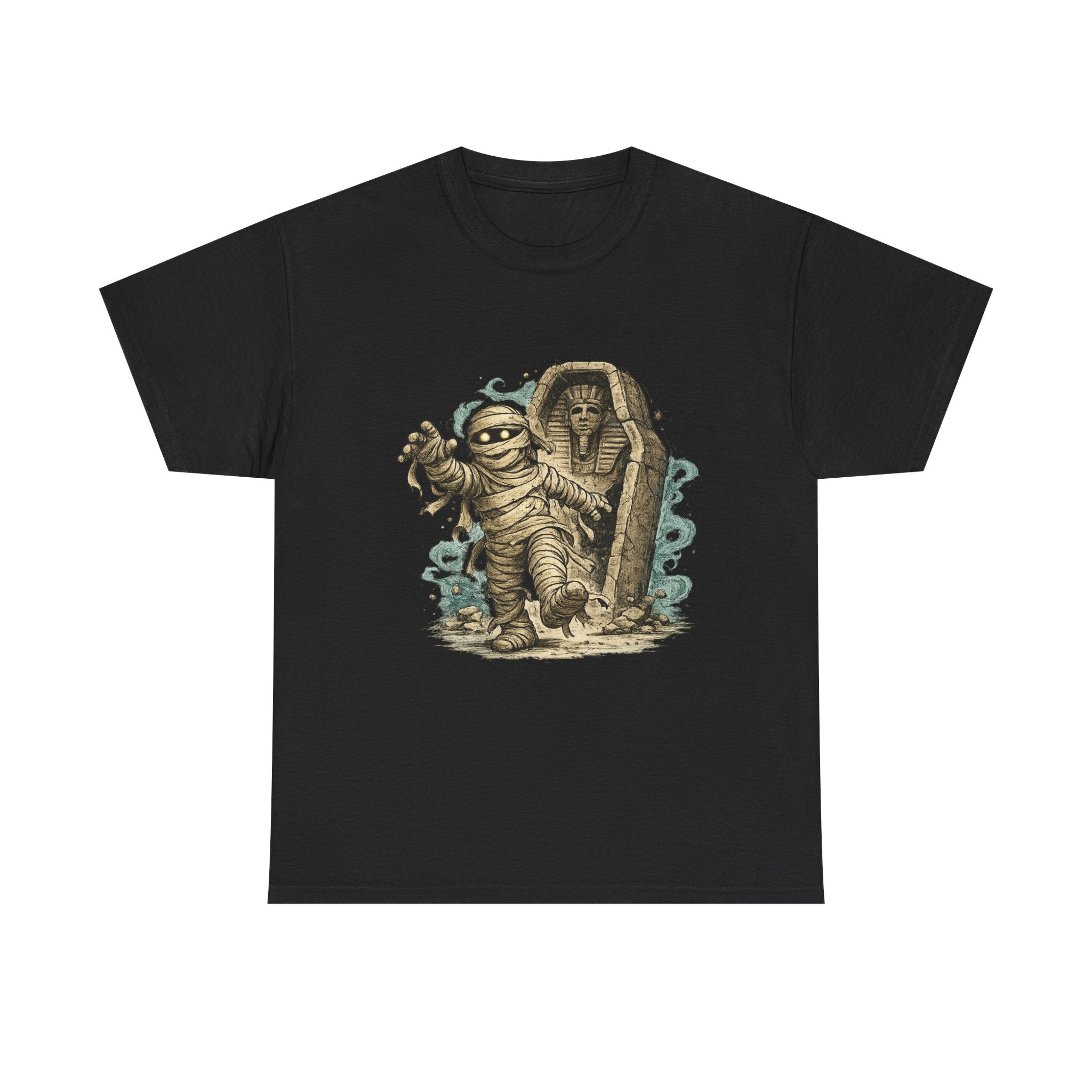 Playera Momia Ancestral · Vendas y Sarcófago de Otro Tiempo · Cute Cartoon Mummy Sarcophagus Halloween Tee