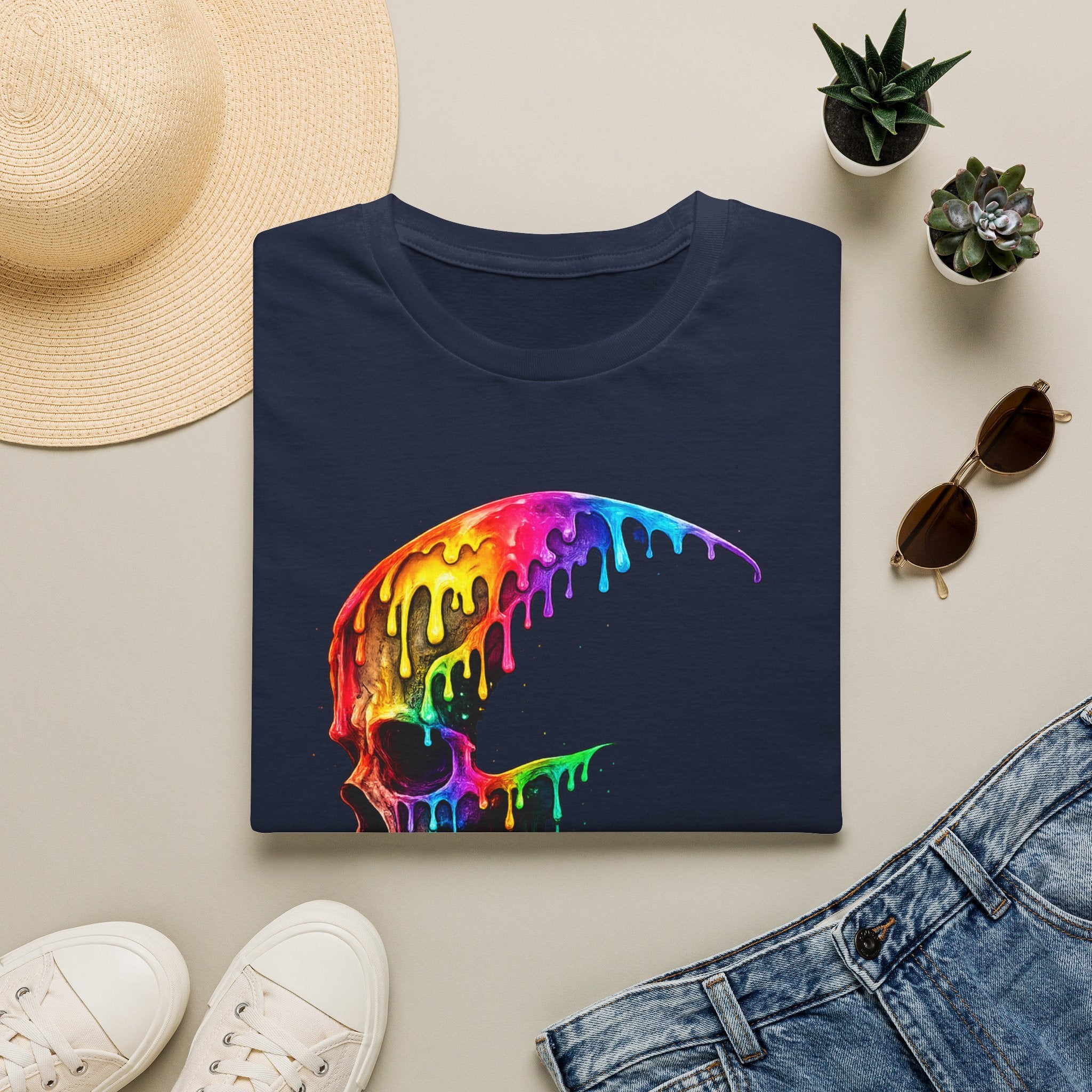 Playera Cráneo Arcoíris - calavera goteante de color, streetwear festival - foto 4