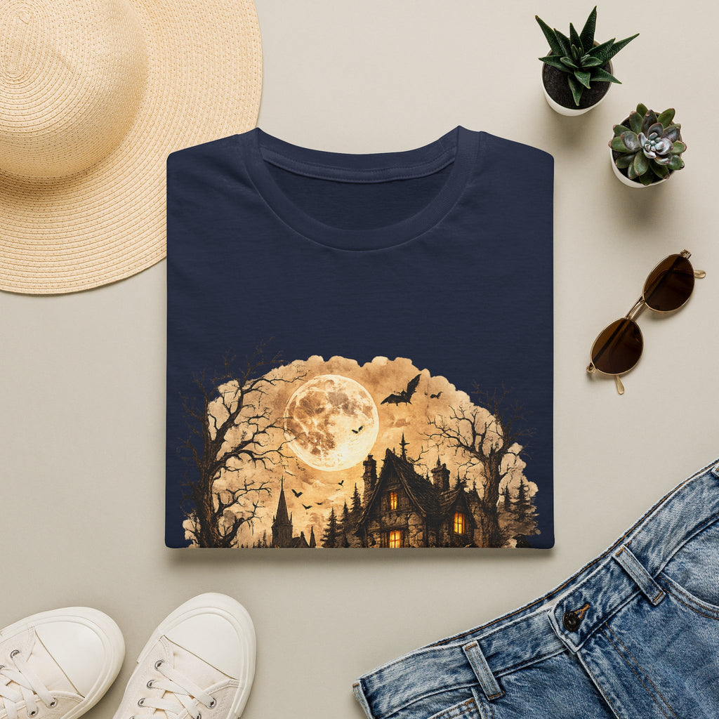 Playera Casa Embrujada - luna llena y calabazas, haunted house gothic tee - foto 4