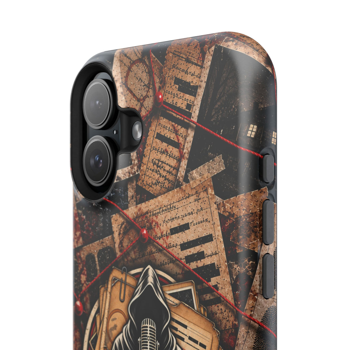 The Abyss Narrator Phone Case — True Crime Cold Case Evidence Board Design, Magnetic MagSafe Tough Case for iPhone & Samsung