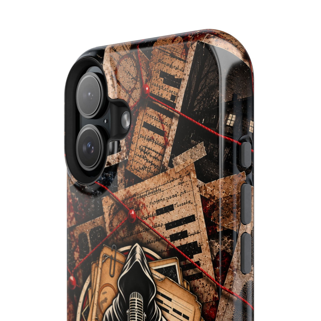 The Abyss Narrator Phone Case — True Crime Cold Case Evidence Board Design, Magnetic MagSafe Tough Case for iPhone & Samsung