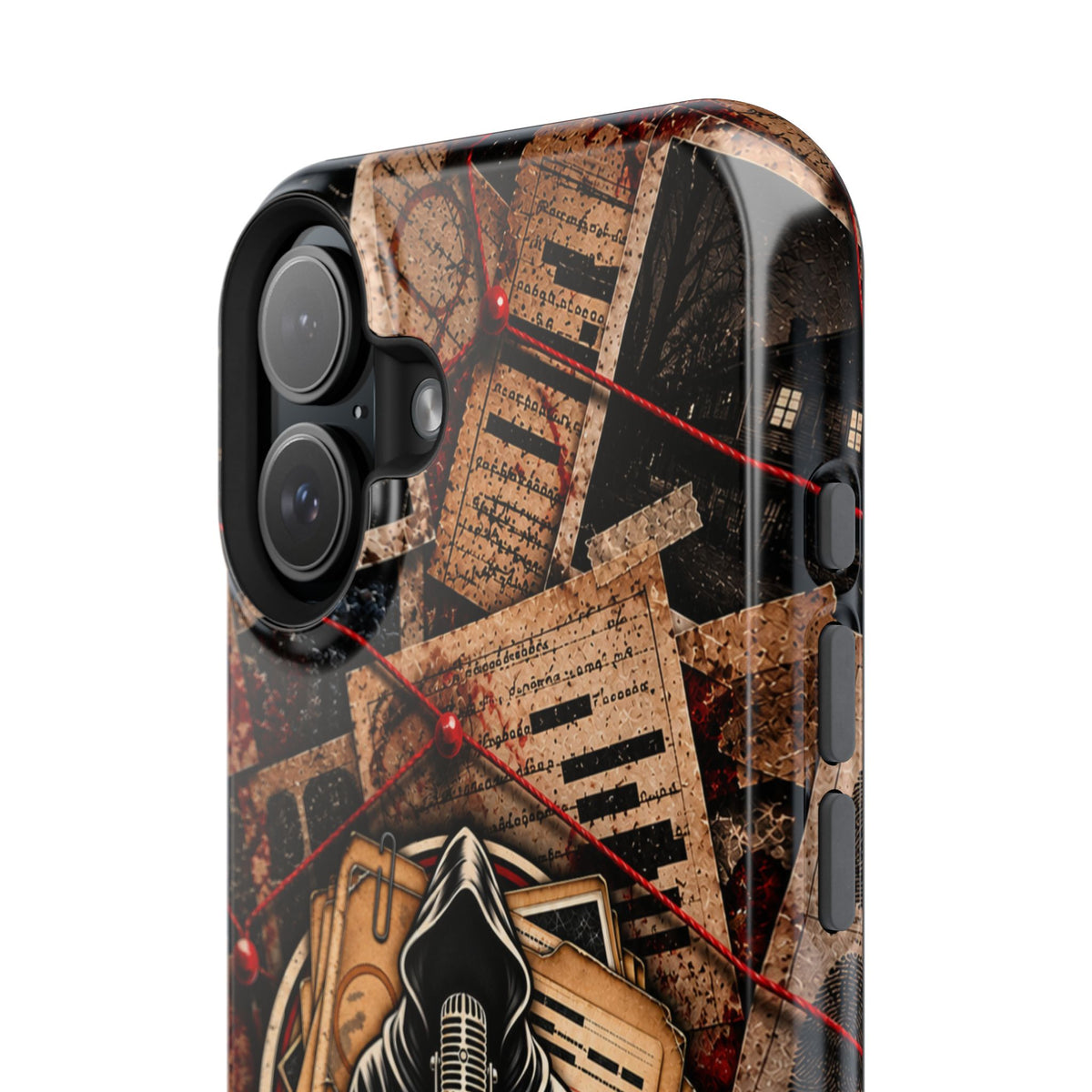 The Abyss Narrator Phone Case — True Crime Cold Case Evidence Board Design, Magnetic MagSafe Tough Case for iPhone & Samsung