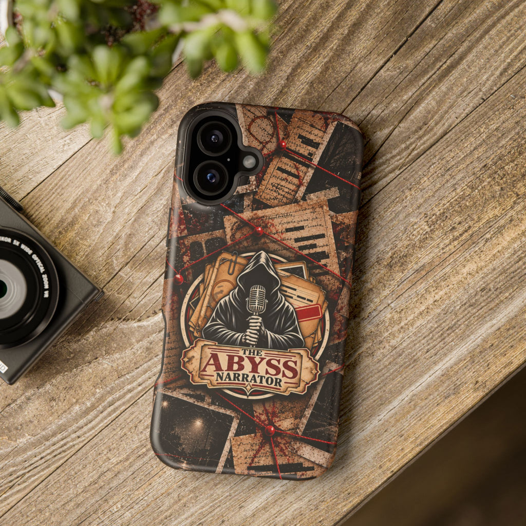 The Abyss Narrator Phone Case — True Crime Cold Case Evidence Board Design, Magnetic MagSafe Tough Case for iPhone & Samsung
