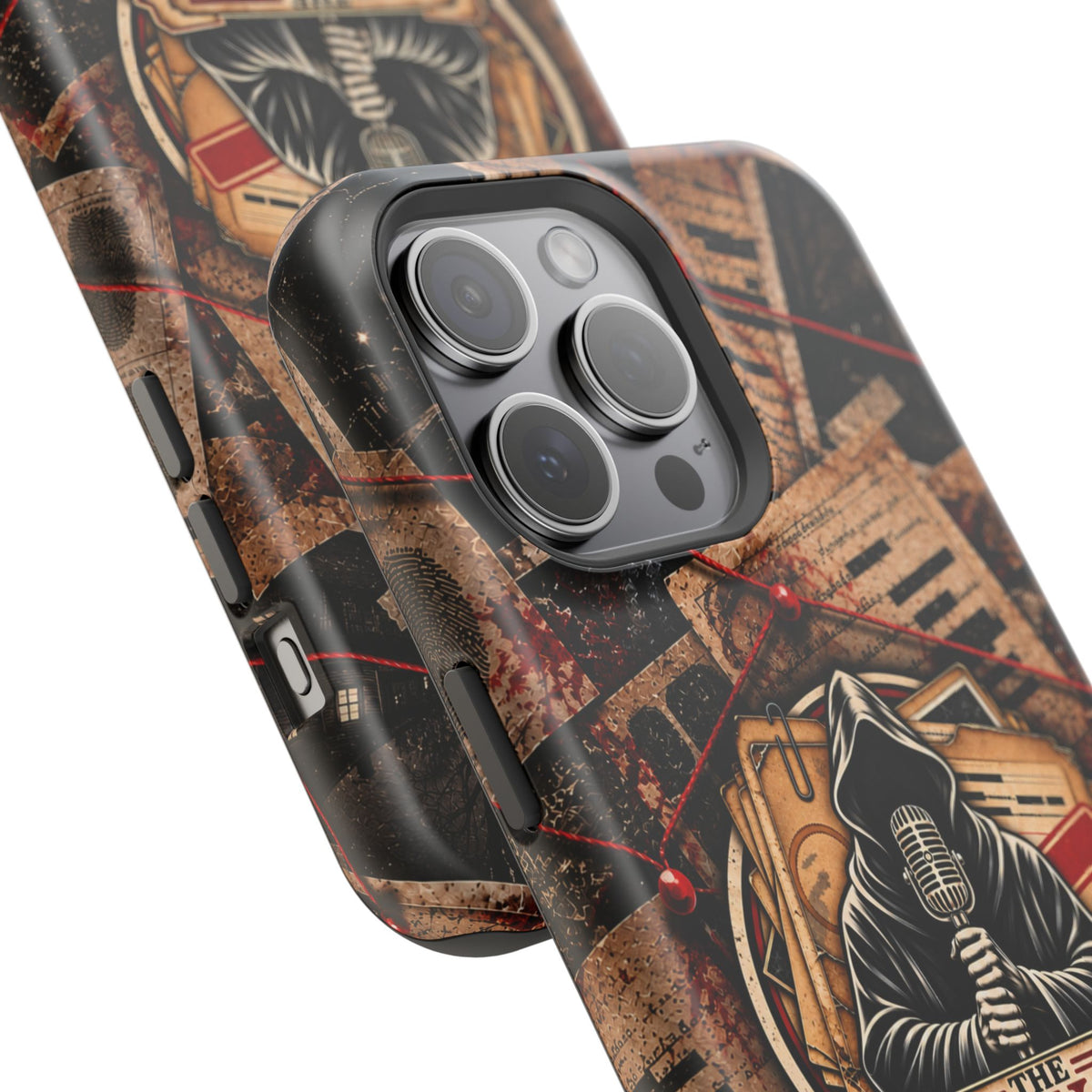 The Abyss Narrator Phone Case — True Crime Cold Case Evidence Board Design, Magnetic MagSafe Tough Case for iPhone & Samsung