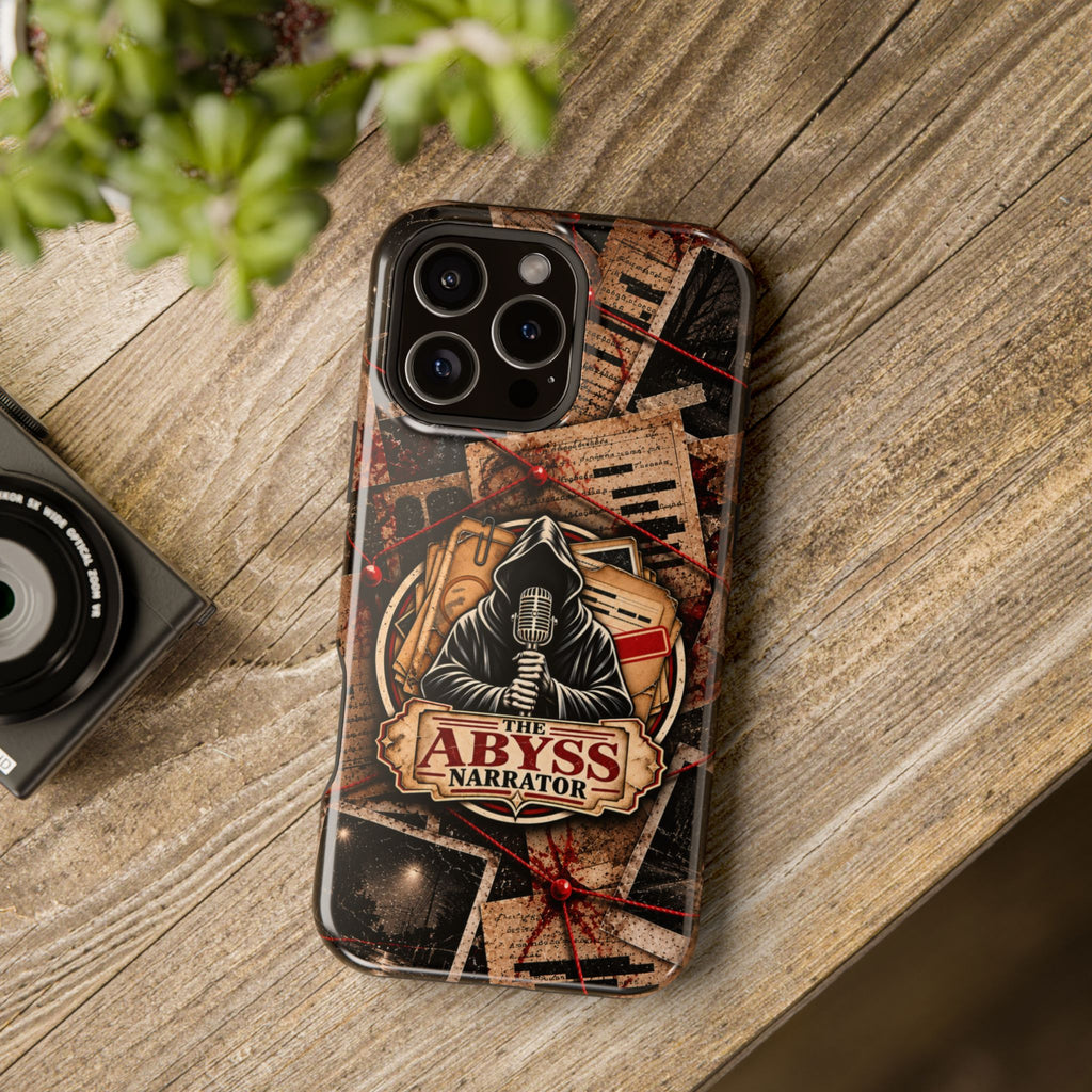 The Abyss Narrator Phone Case — True Crime Cold Case Evidence Board Design, Magnetic MagSafe Tough Case for iPhone & Samsung