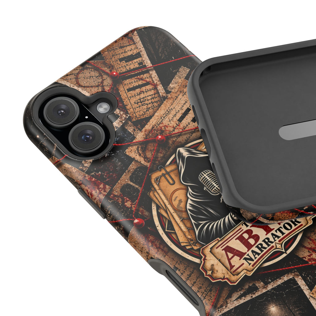 The Abyss Narrator Phone Case — True Crime Cold Case Evidence Board Design, Magnetic MagSafe Tough Case for iPhone & Samsung
