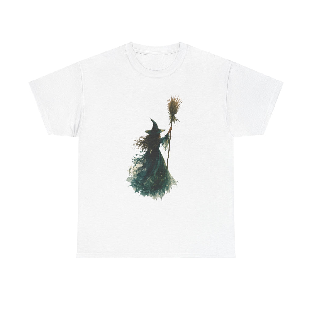 Playera Bruja Acuarela · Silueta Mística con Escoba · Regalo Gótico de Halloween