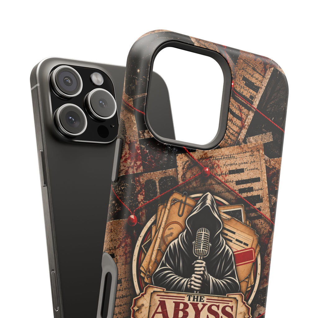 The Abyss Narrator Phone Case — True Crime Cold Case Evidence Board Design, Magnetic MagSafe Tough Case for iPhone & Samsung