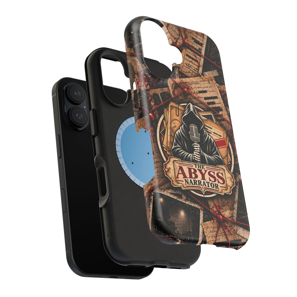 The Abyss Narrator Phone Case — True Crime Cold Case Evidence Board Design, Magnetic MagSafe Tough Case for iPhone & Samsung