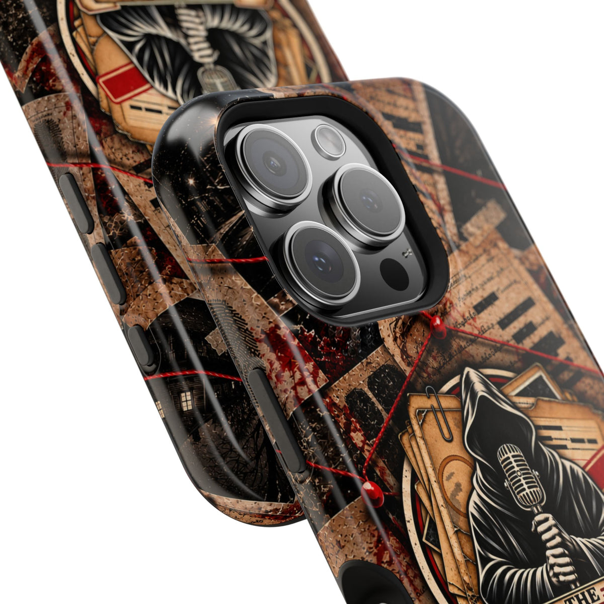 The Abyss Narrator Phone Case — True Crime Cold Case Evidence Board Design, Magnetic MagSafe Tough Case for iPhone & Samsung