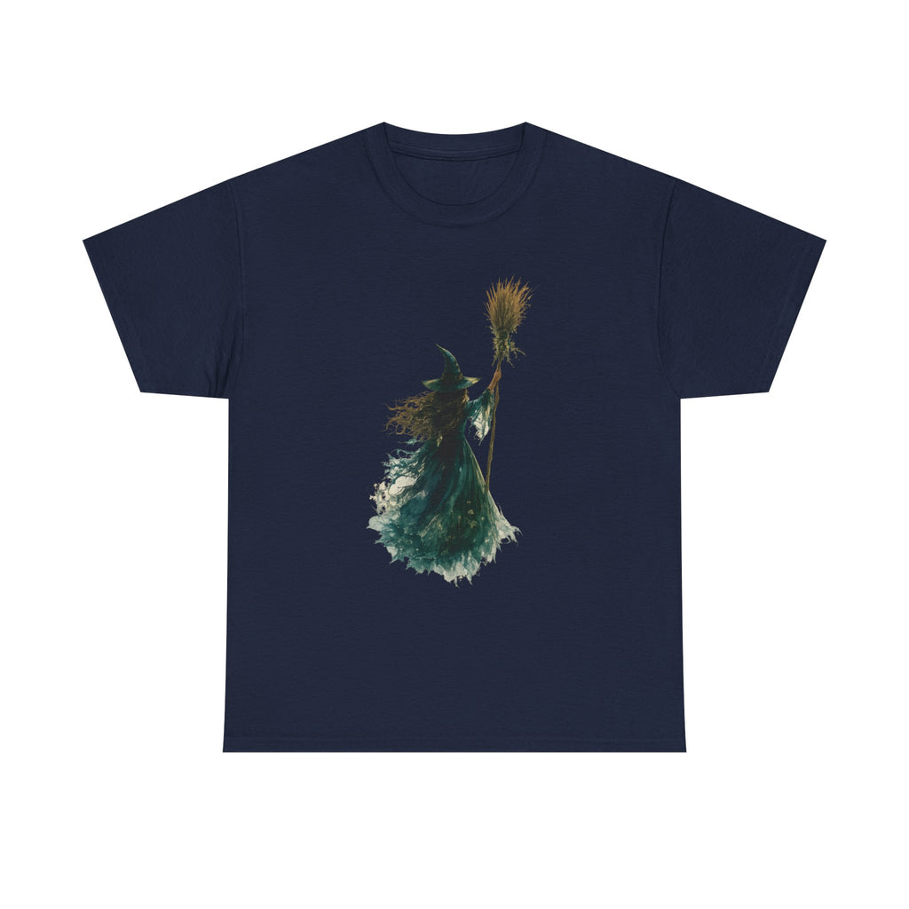Watercolor Witch T-Shirt - mystical broom silhouette, gothic halloween tee - foto 5