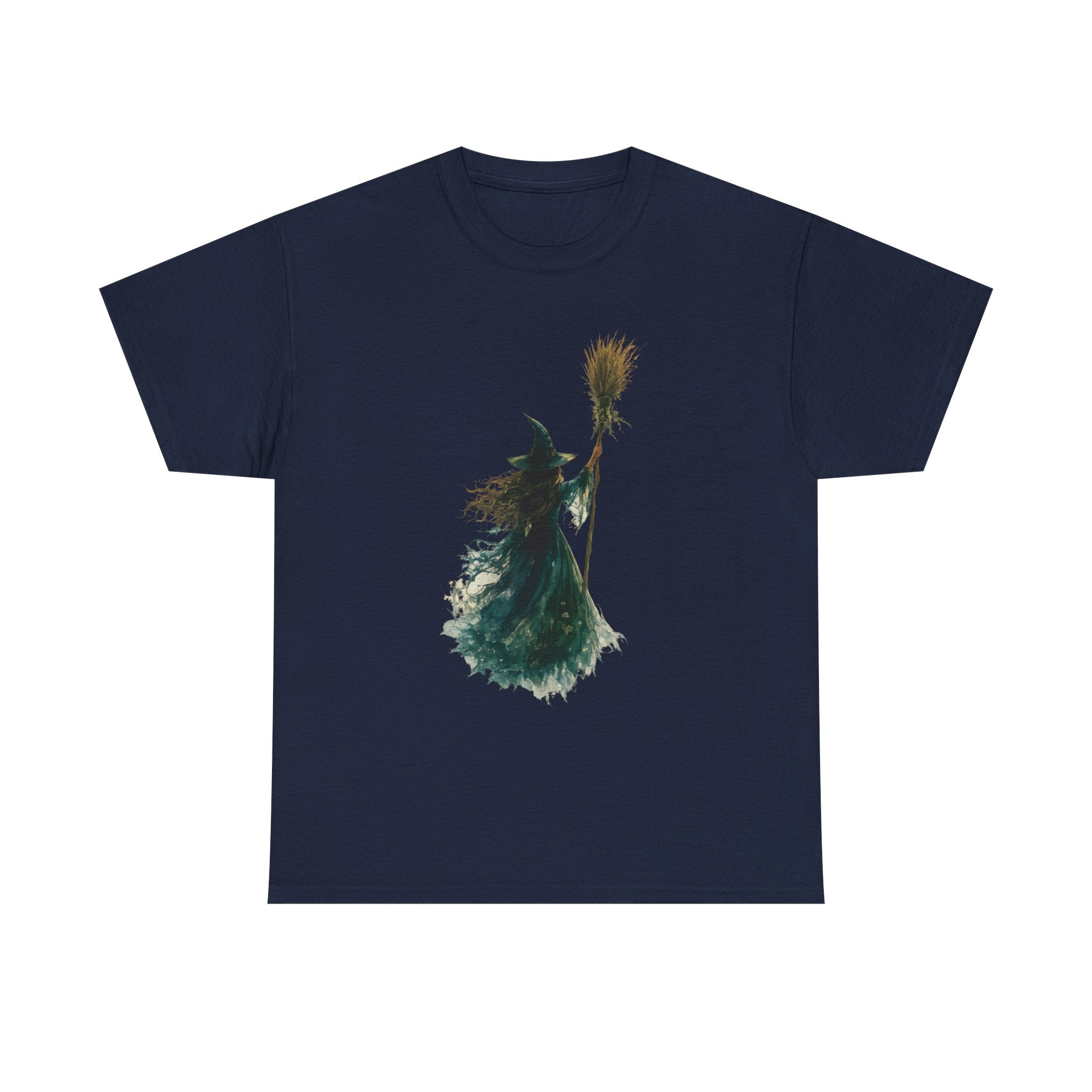 Watercolor Witch T-Shirt - mystical broom silhouette, gothic halloween tee - foto 5