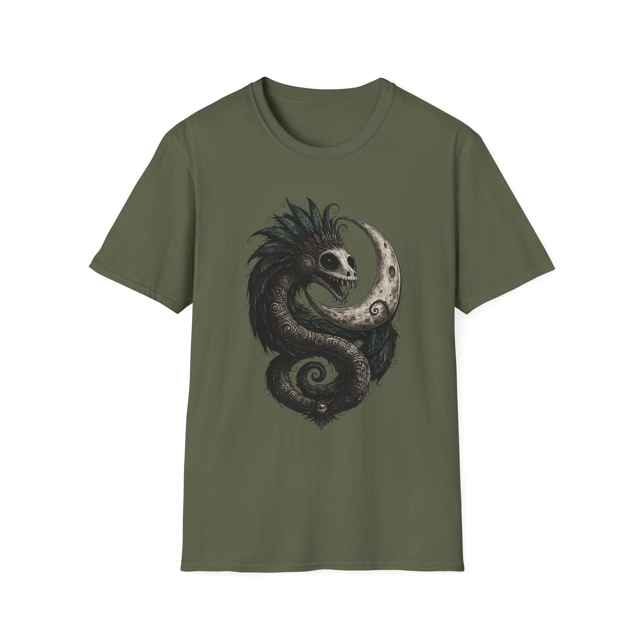 Playera Quetzalcóatl Crescent Moon · Serpiente Emplumada Azteca · Gothic Aztec Feathered Serpent Tee