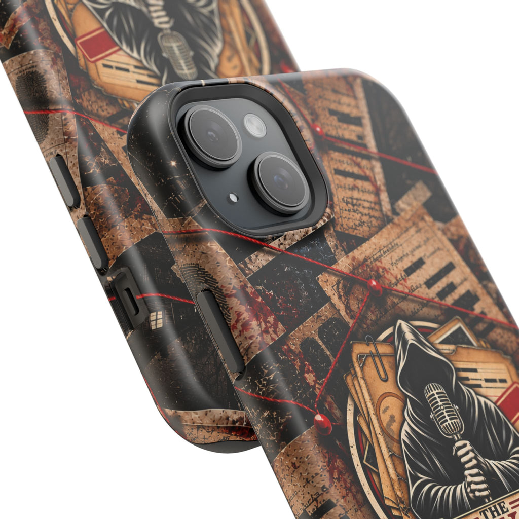 The Abyss Narrator Phone Case — True Crime Cold Case Evidence Board Design, Magnetic MagSafe Tough Case for iPhone & Samsung