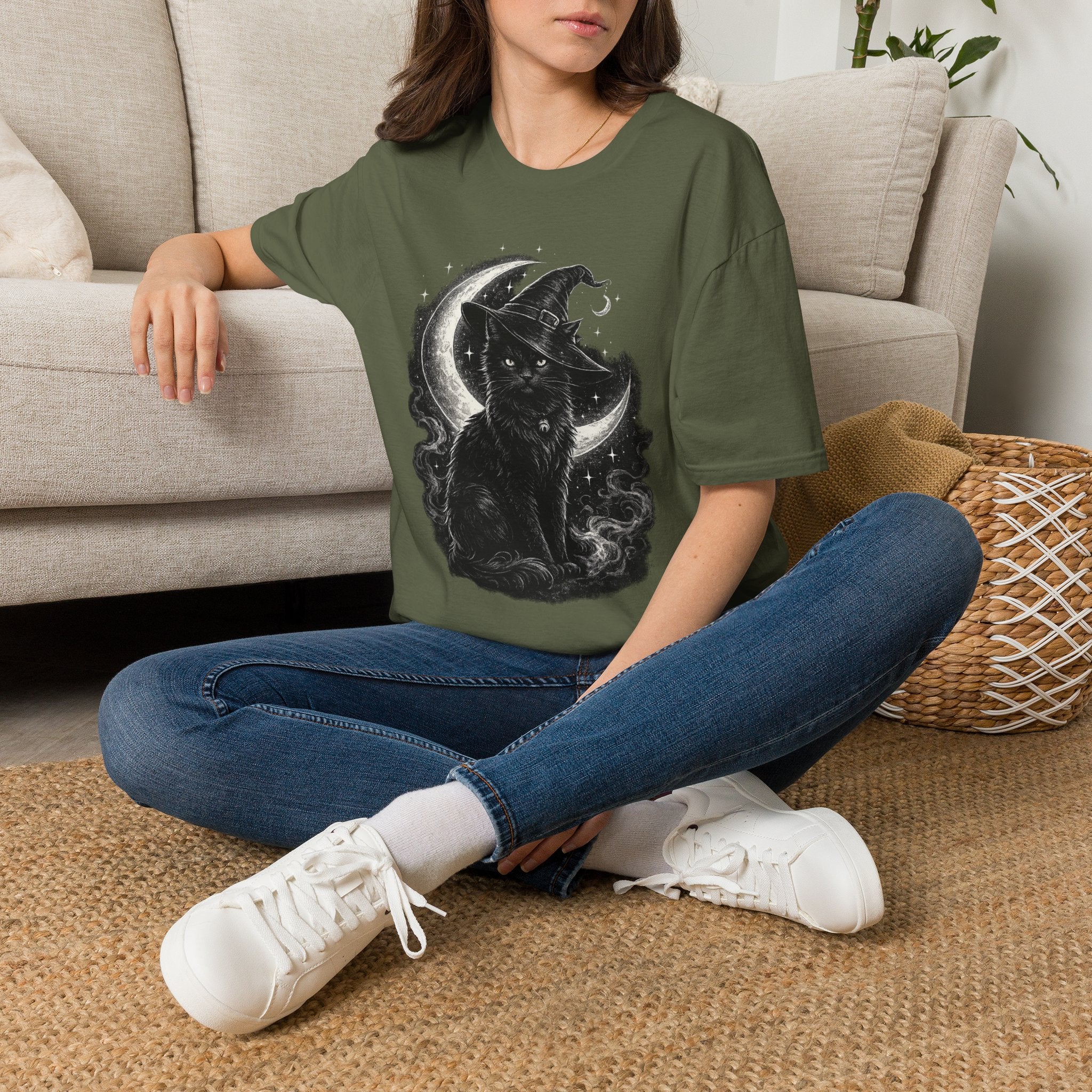 Playera Gato Bruja Luna - gato negro místico, gothic tee - foto 4
