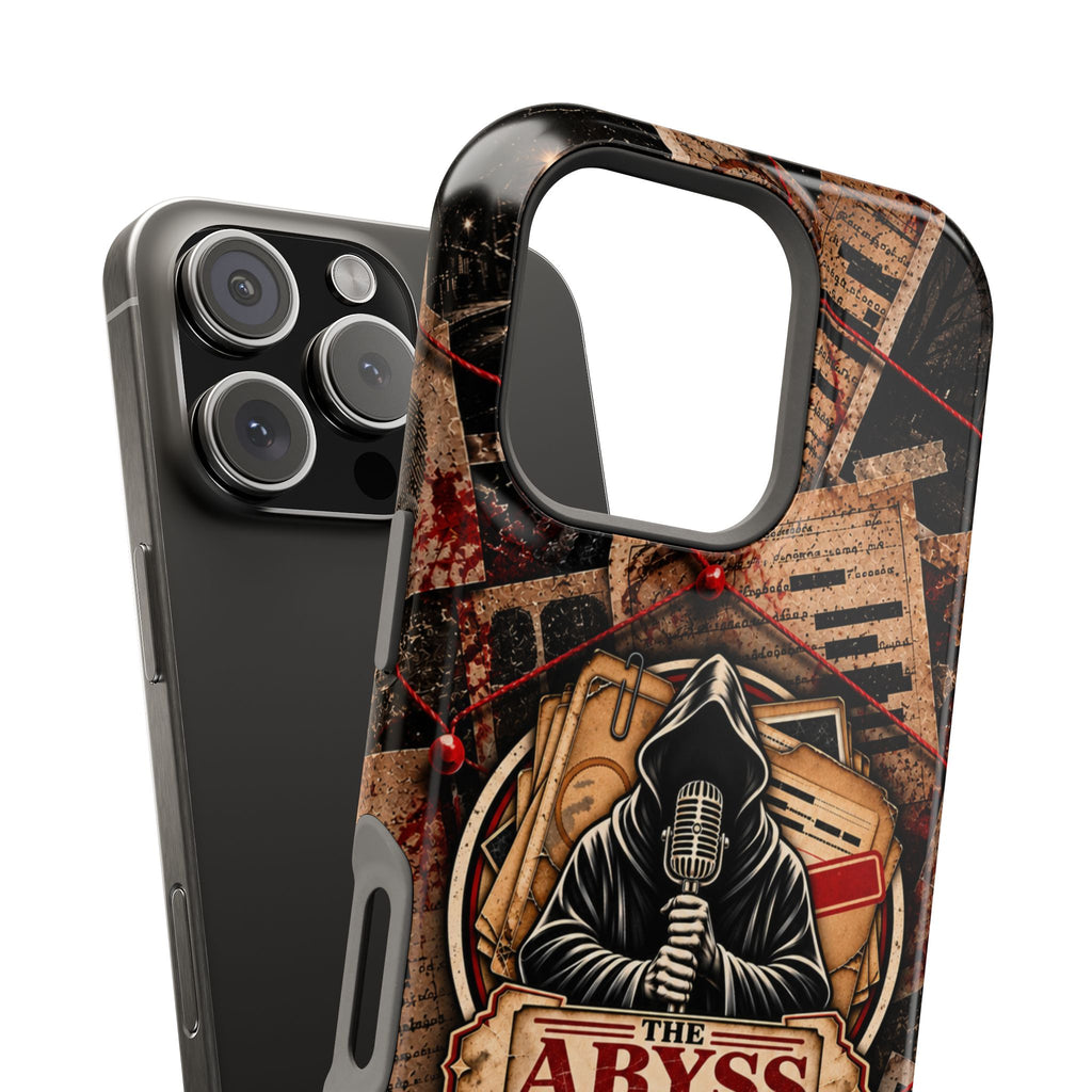 The Abyss Narrator Phone Case — True Crime Cold Case Evidence Board Design, Magnetic MagSafe Tough Case for iPhone & Samsung