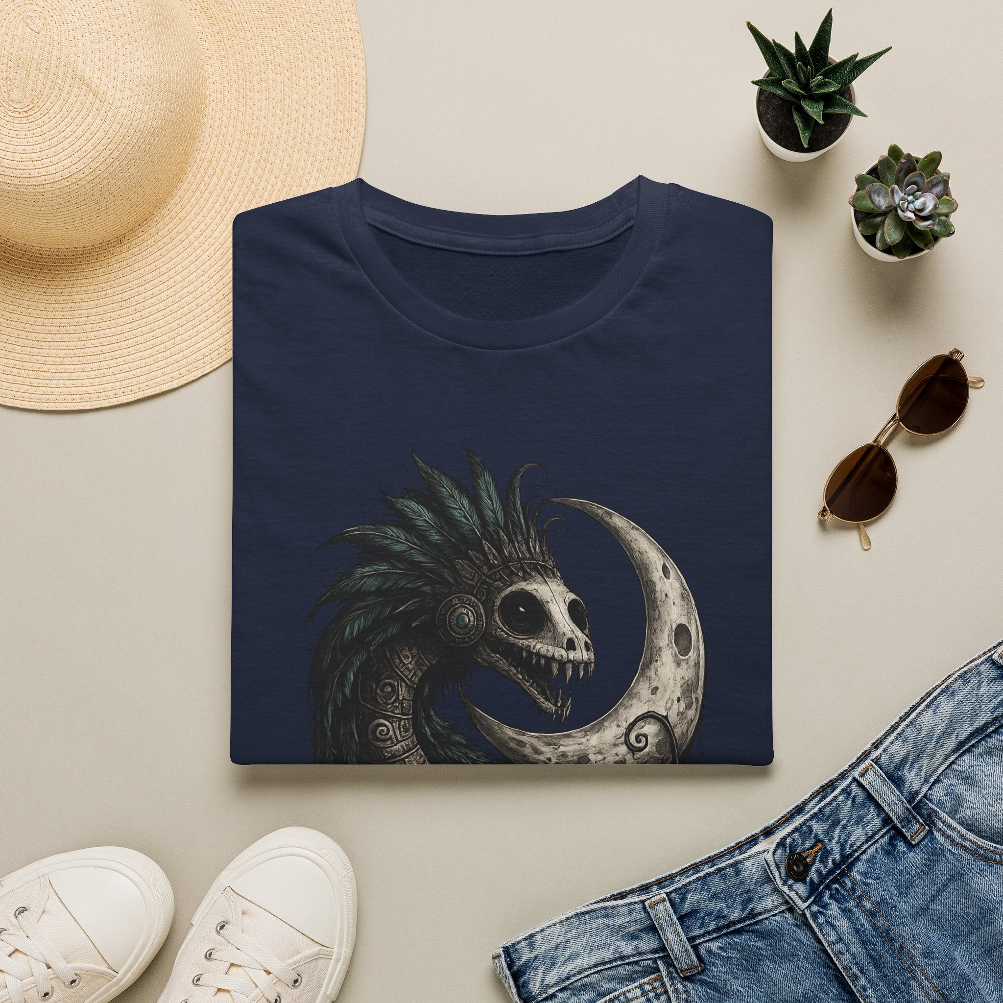 Playera Quetzalcóatl Crescent Moon - serpiente emplumada azteca, gothic tee - foto 4