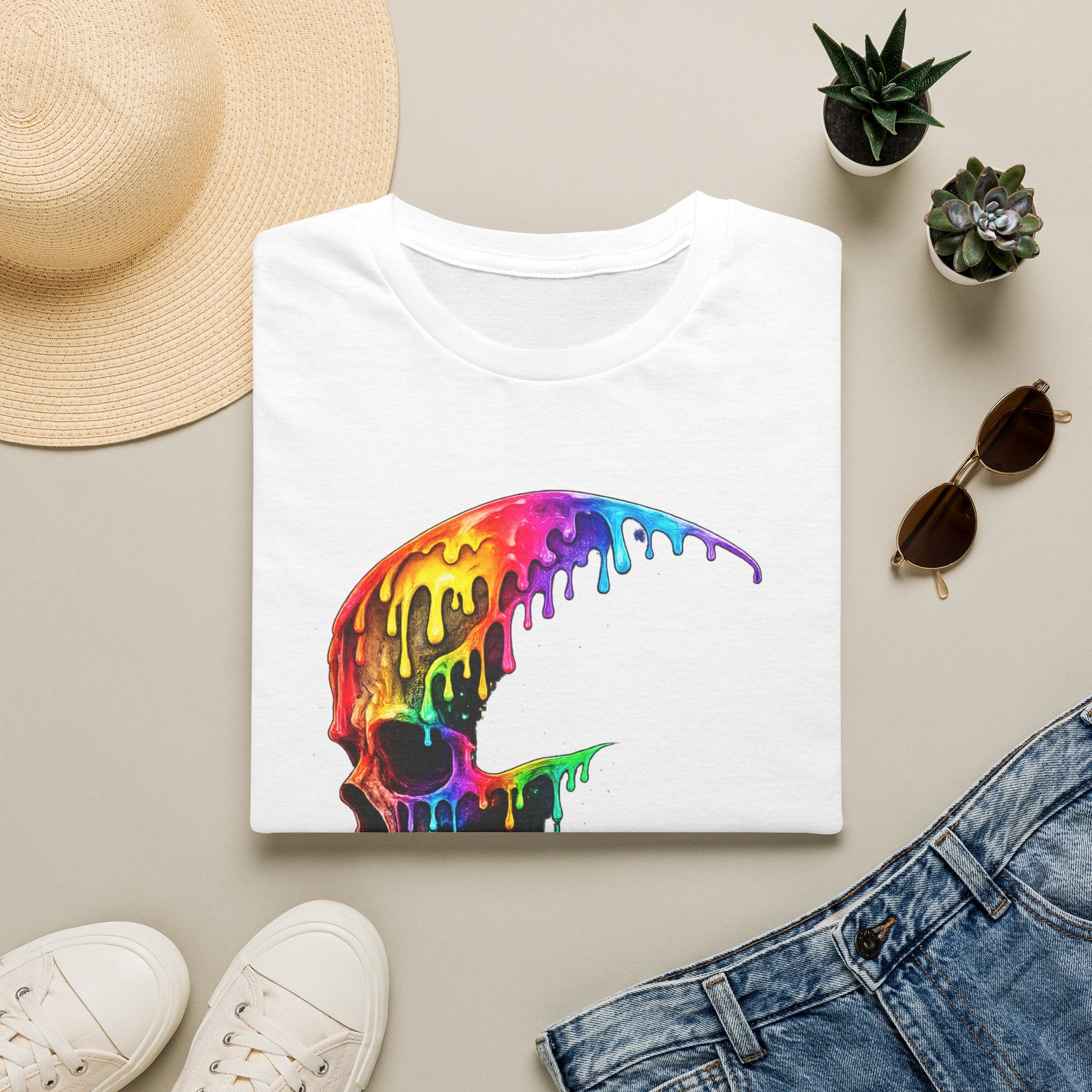 Playera Cráneo Arcoíris - calavera goteante de color, streetwear festival - foto 1