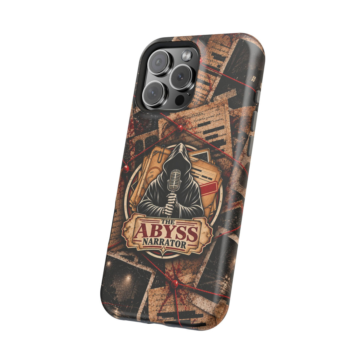 The Abyss Narrator Phone Case — True Crime Cold Case Evidence Board Design, Magnetic MagSafe Tough Case for iPhone & Samsung