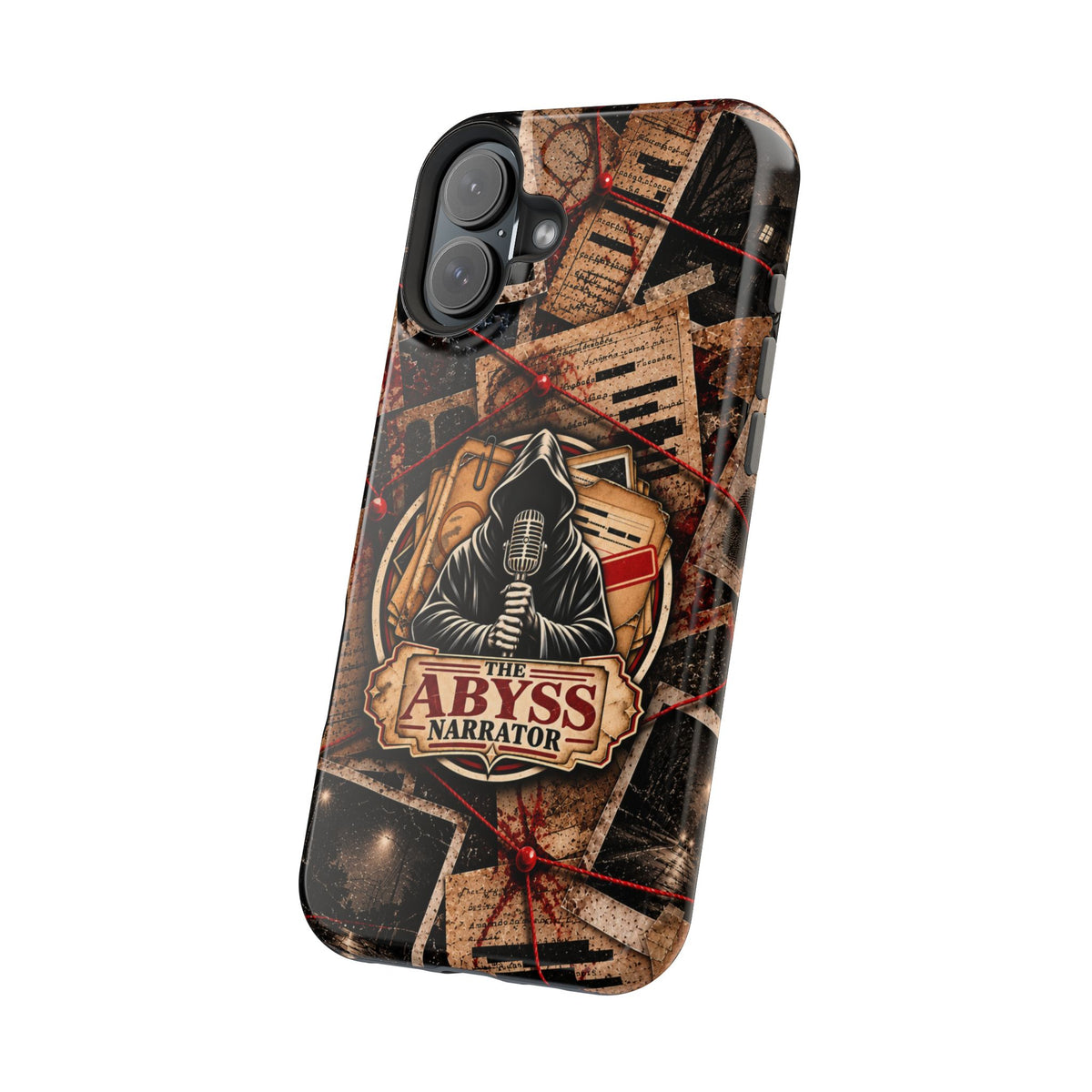 The Abyss Narrator Phone Case — True Crime Cold Case Evidence Board Design, Magnetic MagSafe Tough Case for iPhone & Samsung