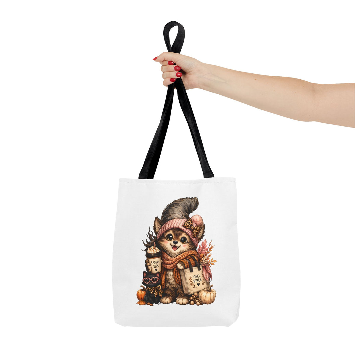 Autumn Fox Tote Bag — Cute Fox in Knit Hat with Fall Pumpkin Design