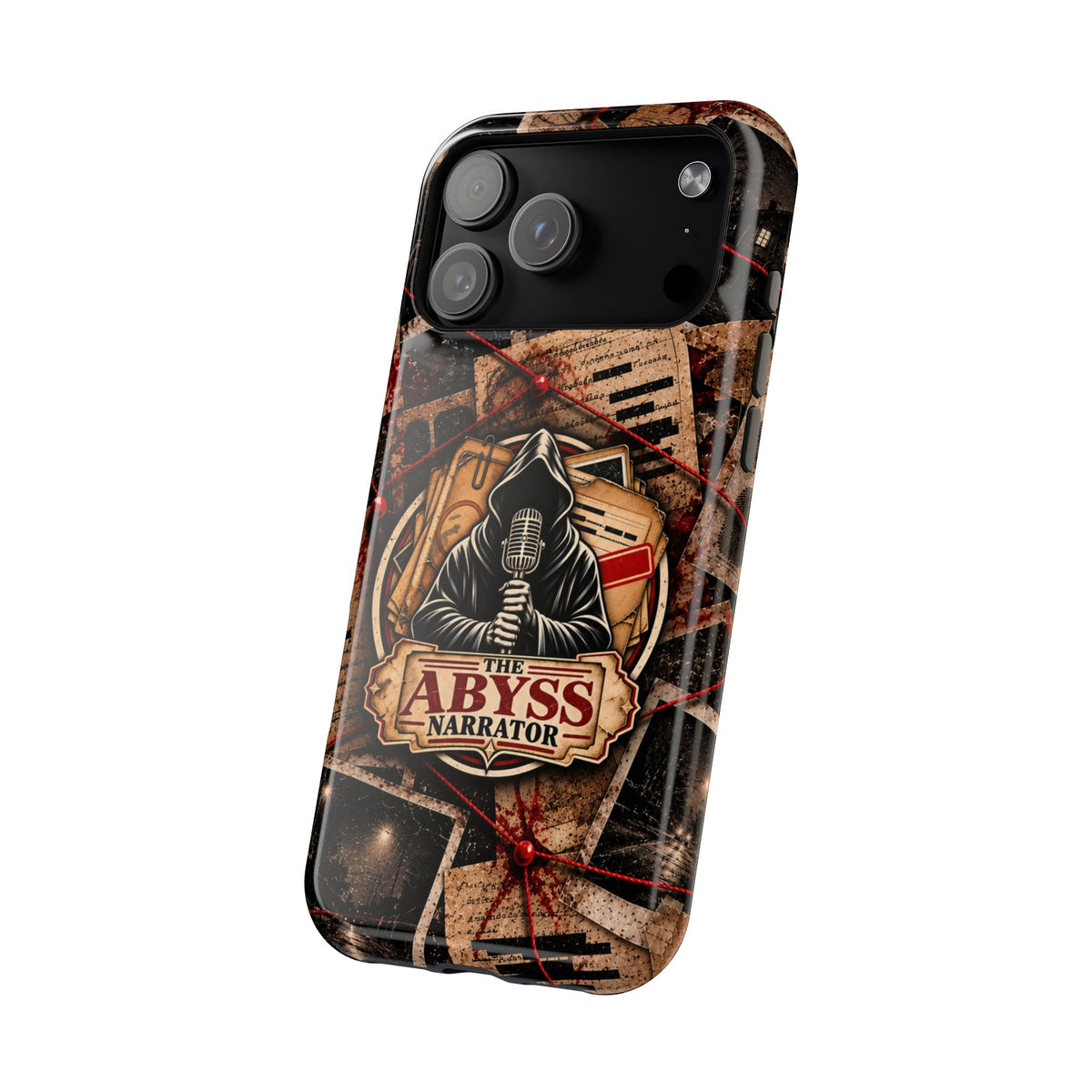 The Abyss Narrator Phone Case — True Crime Cold Case Evidence Board Design, Magnetic MagSafe Tough Case for iPhone & Samsung
