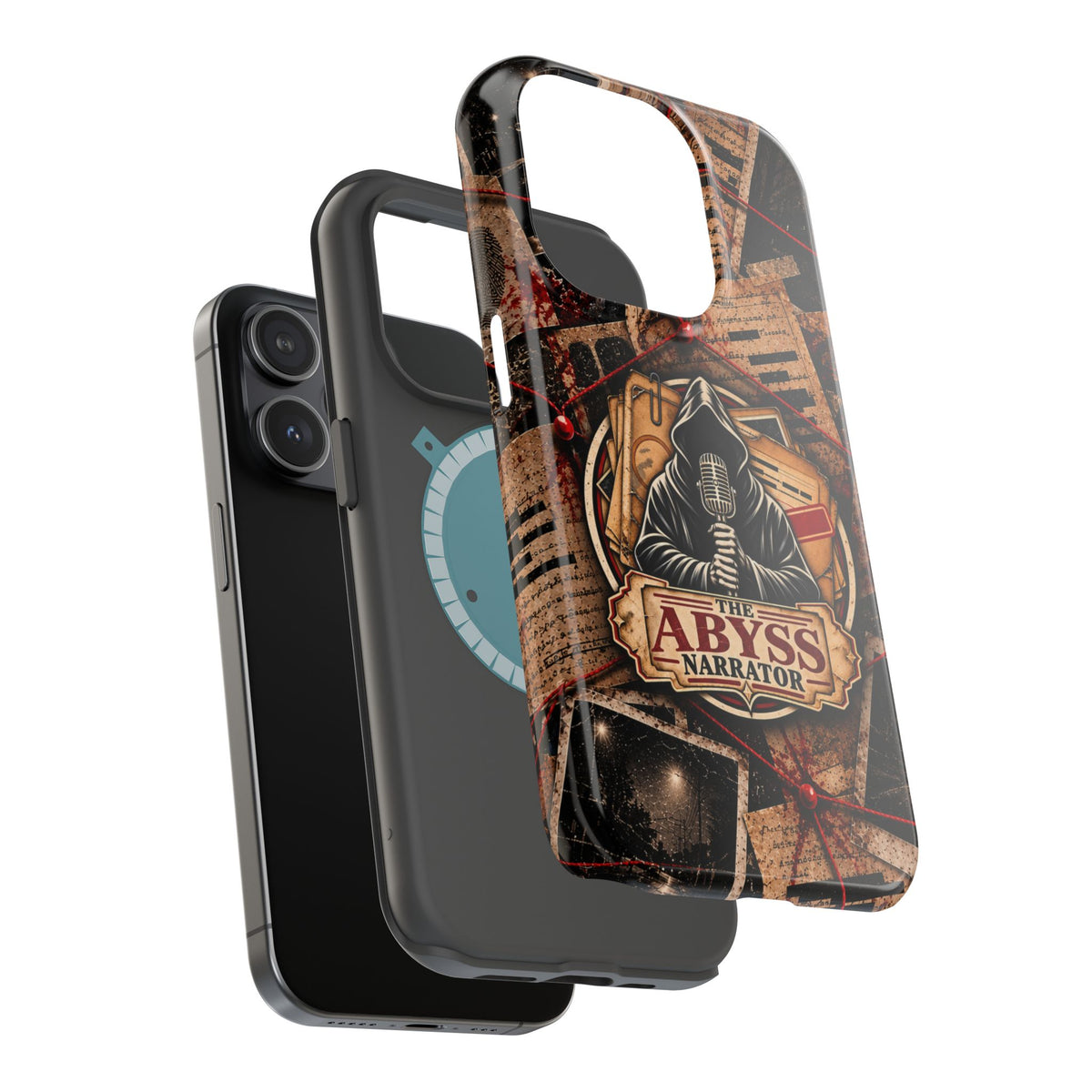 The Abyss Narrator Phone Case — True Crime Cold Case Evidence Board Design, Magnetic MagSafe Tough Case for iPhone & Samsung