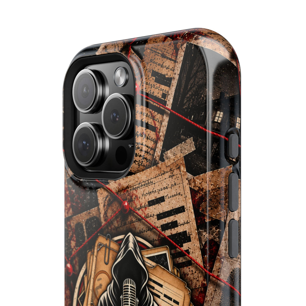The Abyss Narrator Phone Case — True Crime Cold Case Evidence Board Design, Magnetic MagSafe Tough Case for iPhone & Samsung